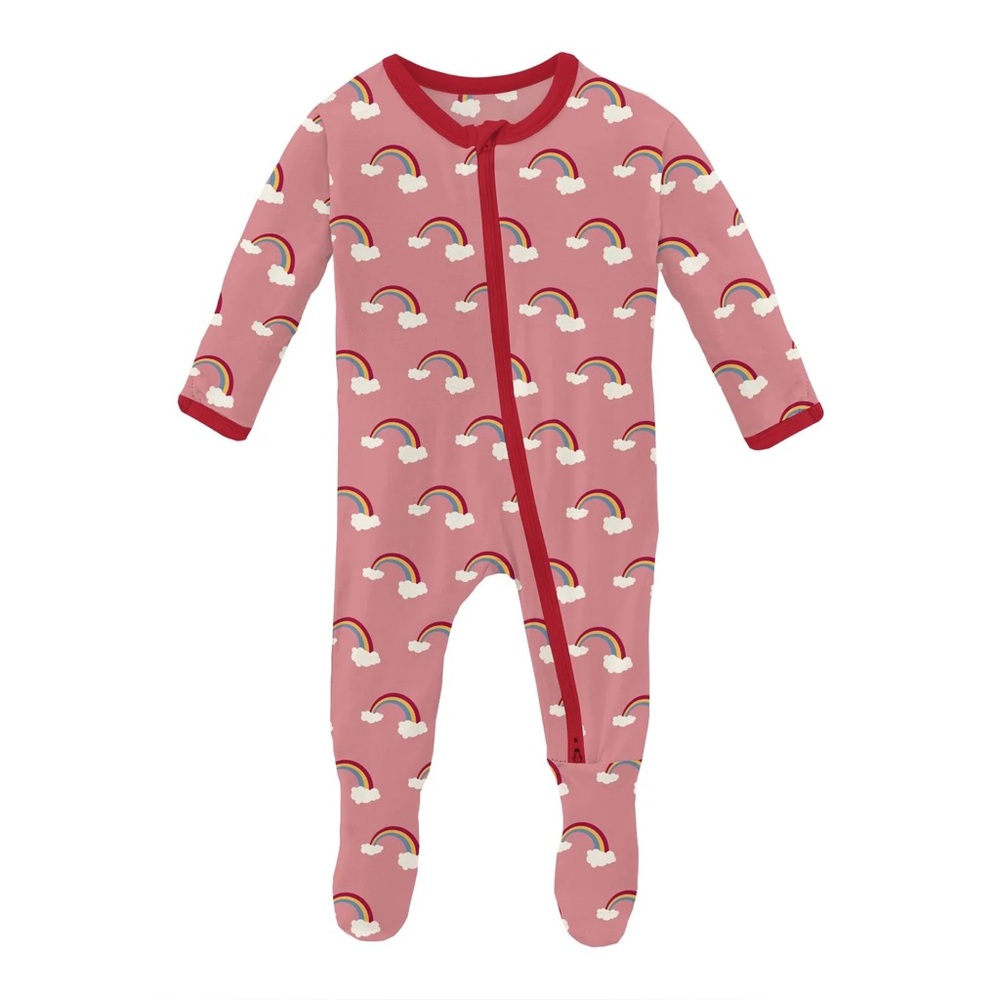 Kickee Pants Strawberry Rainbows Two Way Zip Footie